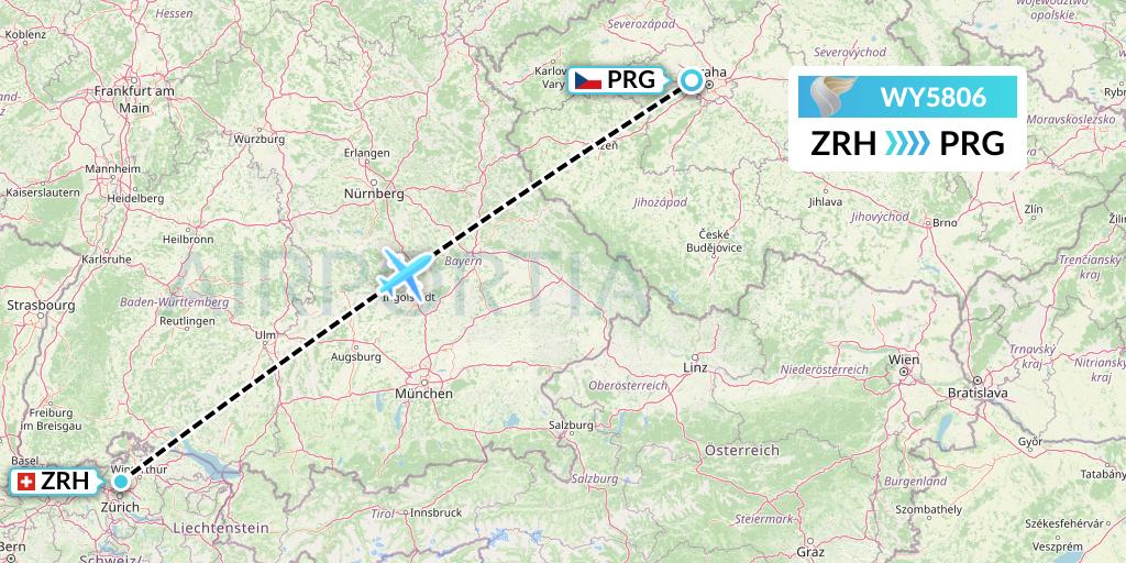 WY5806 Oman Air Flight Map: Zurich to Prague