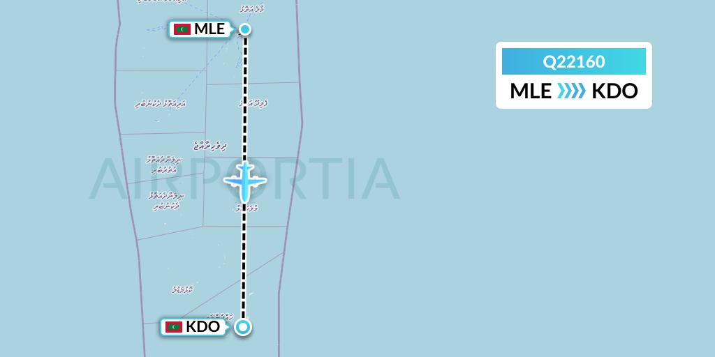Q22160 Maldivian Flight Map: Male to Kadhdhoo Island