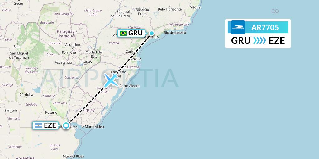 AR7705 Aerolineas Argentinas Flight Map: Sao Paulo to Buenos Aires