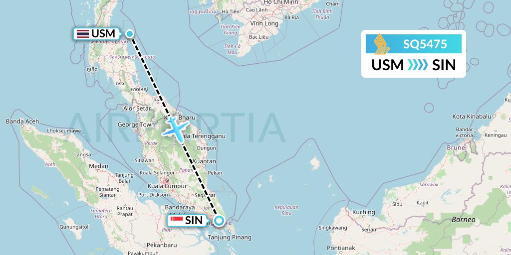 SQ5475 Singapore Airlines Flight Map: Koh Samui to Singapore