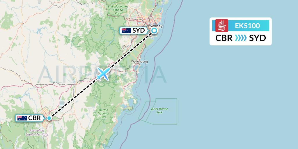 EK5100 Emirates Flight Map: Canberra to Sydney