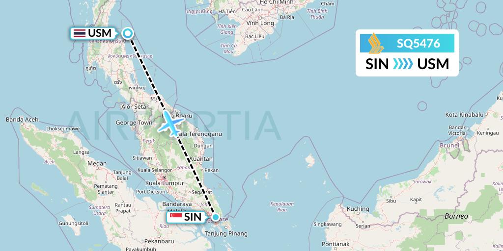 SQ5476 Singapore Airlines Flight Map: Singapore to Koh Samui