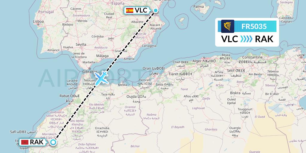 FR5035 Ryanair Flight Map: Valencia to Marrakesh 