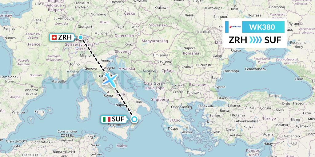 WK380 Edelweiss Air Flight Map: Zurich to Lamezia Terme
