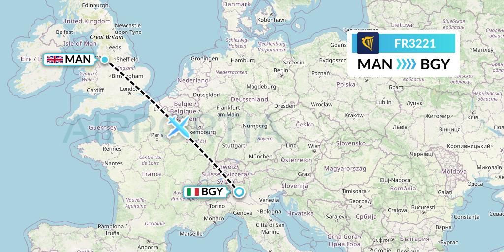 FR3221 Ryanair Flight Map: Manchester to Milan