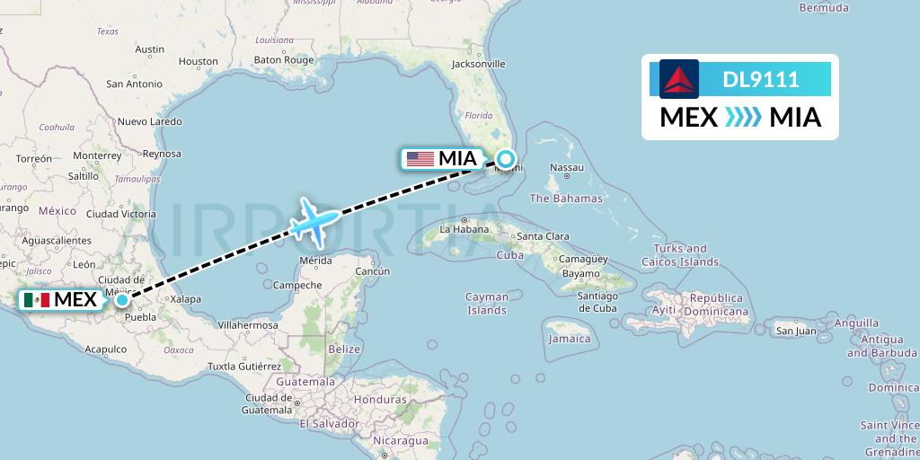 DL9111 Delta Air Lines Flight Map: Mexico City to Miami