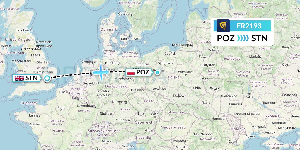 FR2193 Ryanair Flight Map: Poznan to London