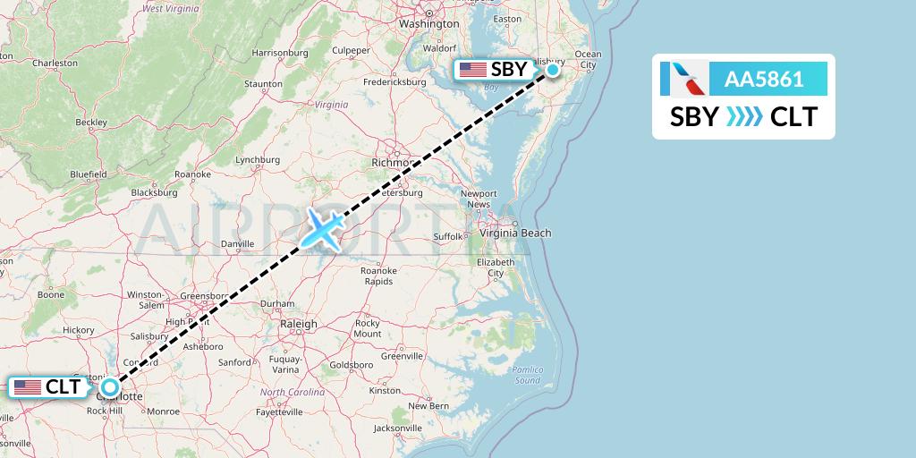 AA5861 American Airlines Flight Map: Salisbury to Charlotte