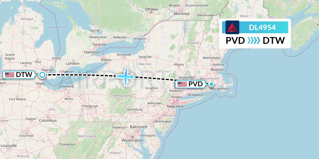 DL4954 Delta Air Lines Flight Map: Providence to Detroit