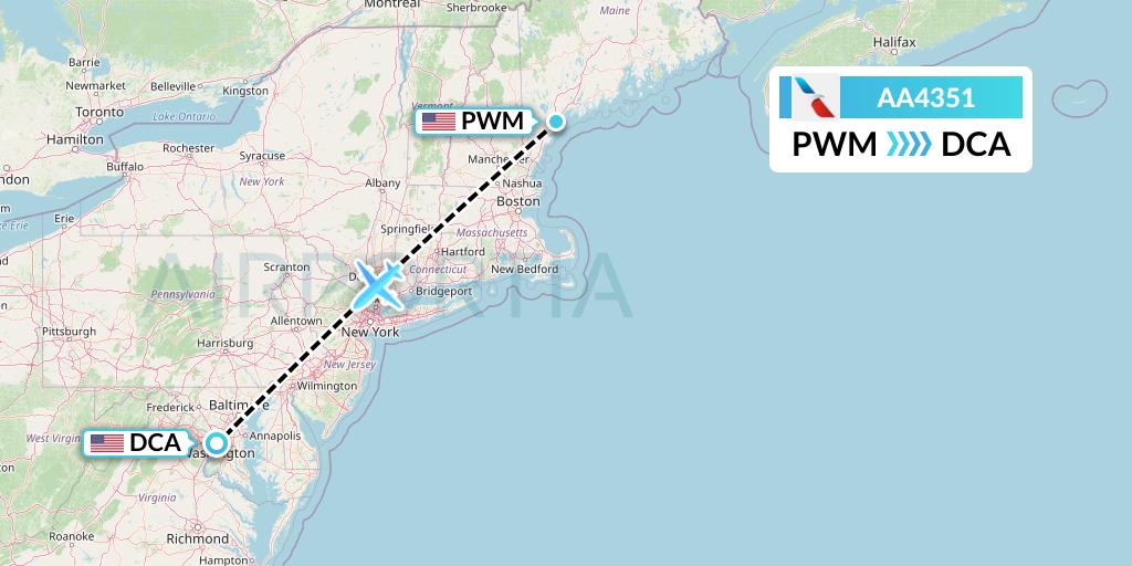 AA4351 American Airlines Flight Map: Portland to Washington