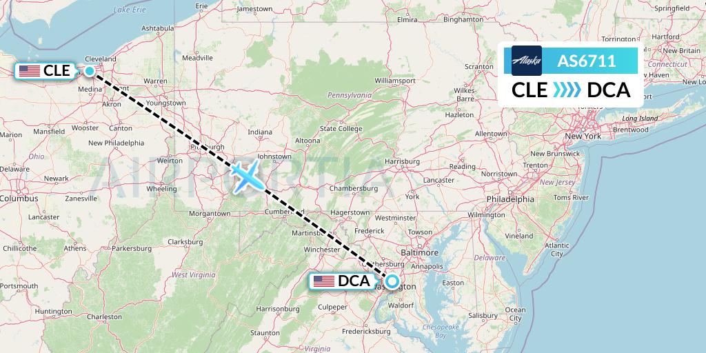 AS6711 Alaska Airlines Flight Map: Cleveland to Washington