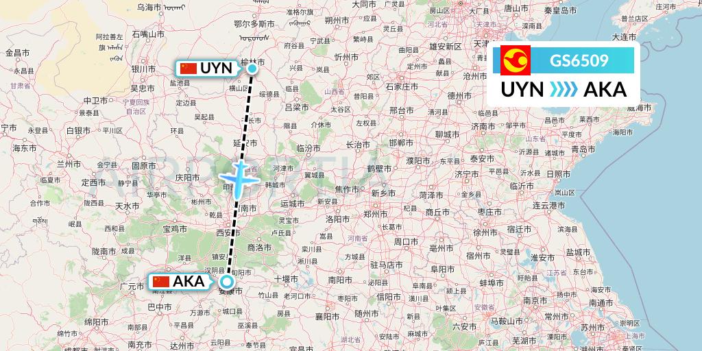 GS6509 Tianjin Airlines Flight Map: Yulin to Ankang