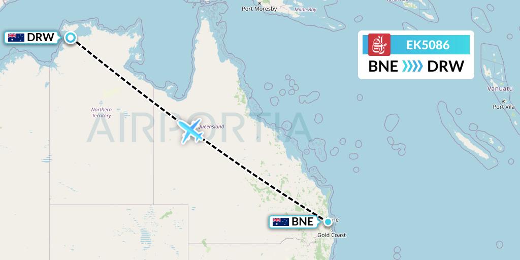 EK5086 Emirates Flight Map: Brisbane to Darwin