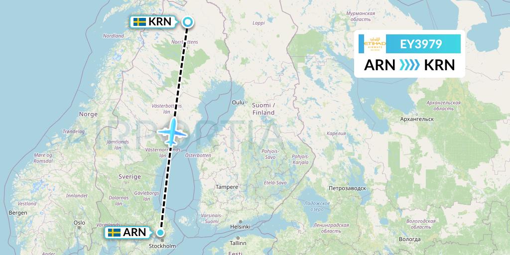 EY3979 Etihad Airways Flight Map: Stockholm to Kiruna