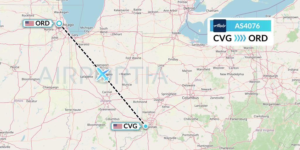 AS4076 Alaska Airlines Flight Map: Cincinnati to Chicago