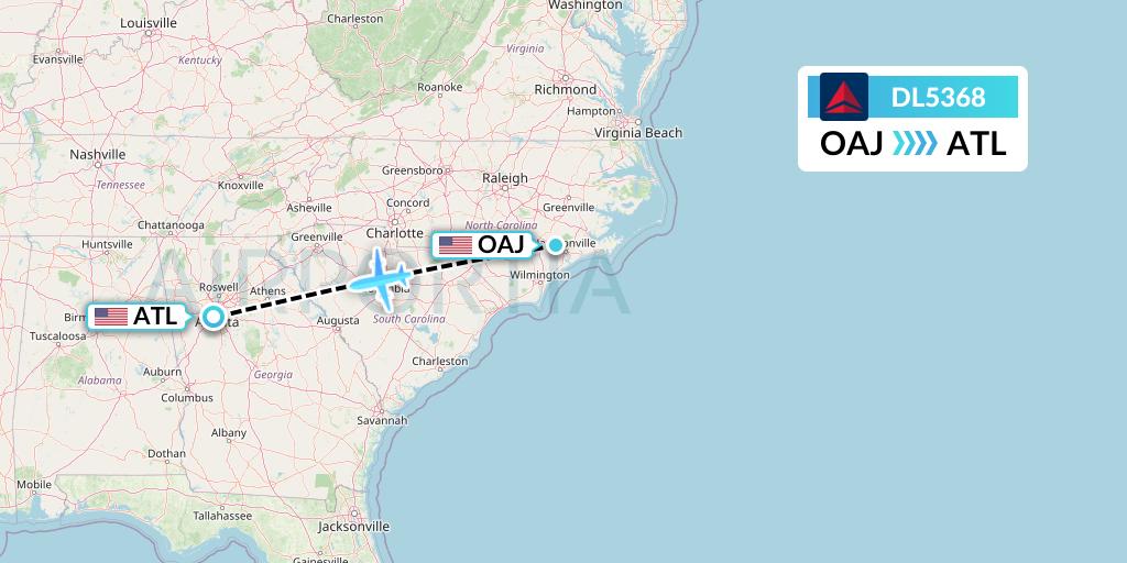 DL5368 Delta Air Lines Flight Map: Jacksonville to Atlanta