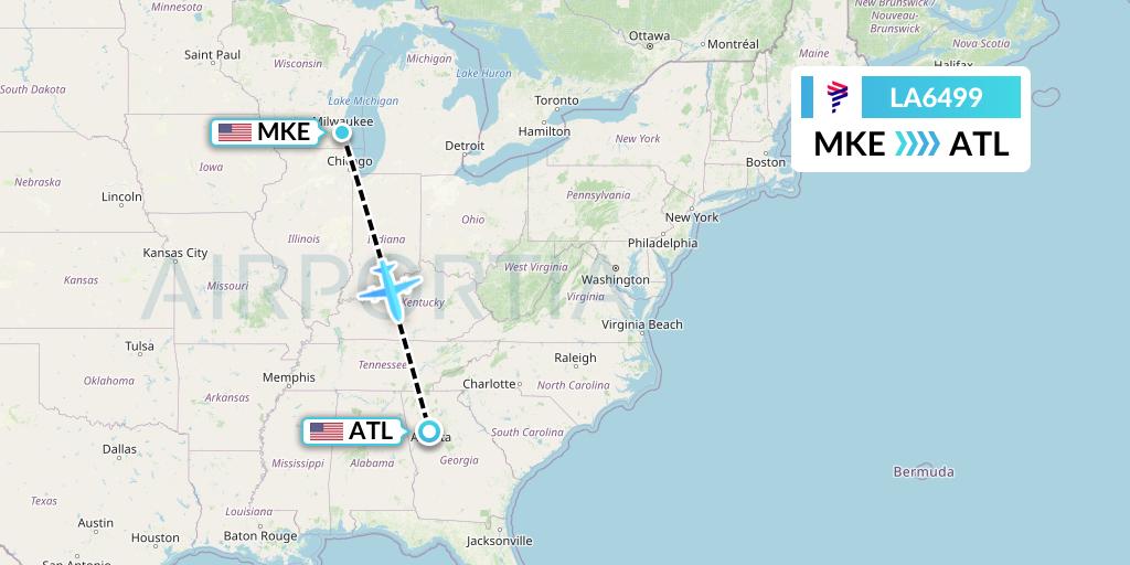 LA6499 LAN Airlines Flight Map: Milwaukee to Atlanta