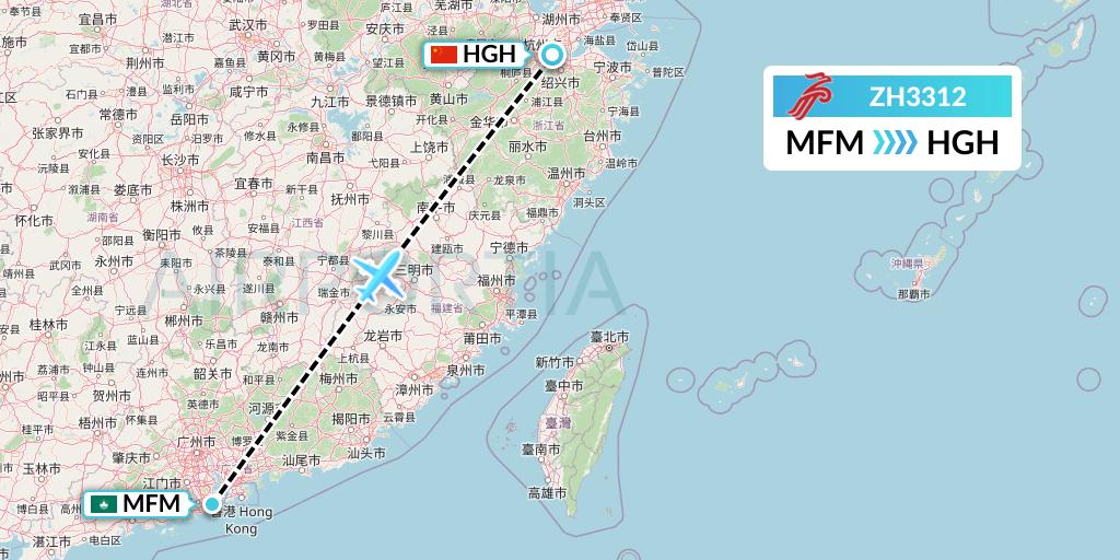 ZH3312 Shenzhen Airlines Flight Map: Macau to Hangzhou