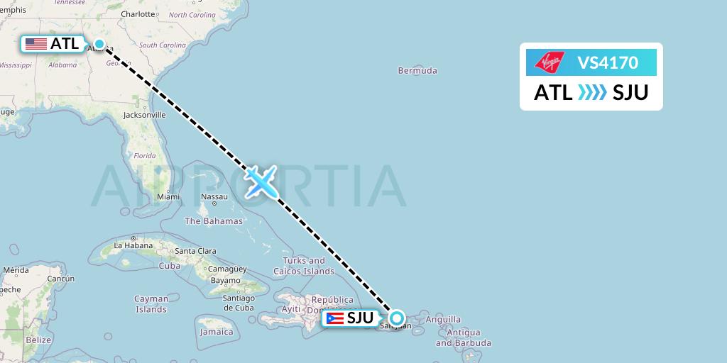 VS4170 Virgin Atlantic Airways Flight Map: Atlanta to San Juan