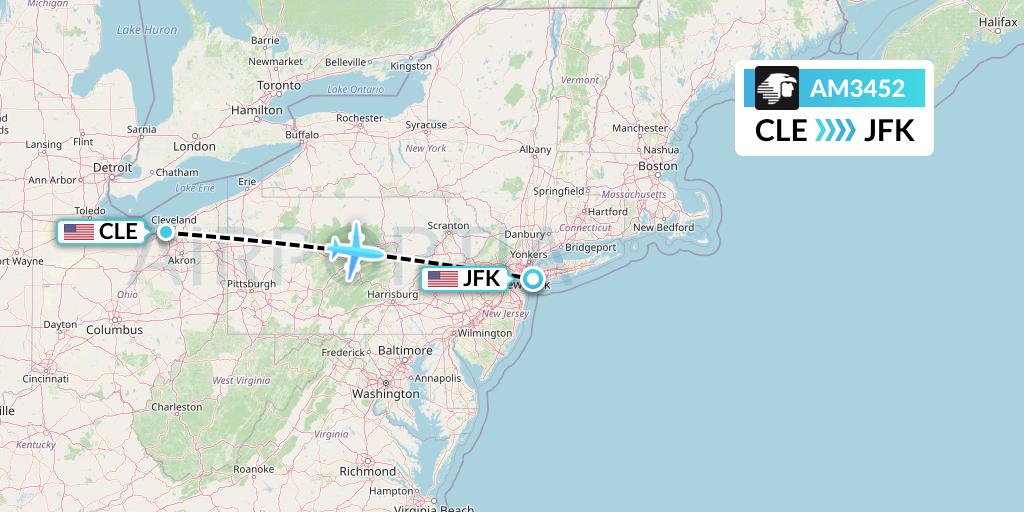 AM3452 Aeromexico Flight Map: Cleveland to New York