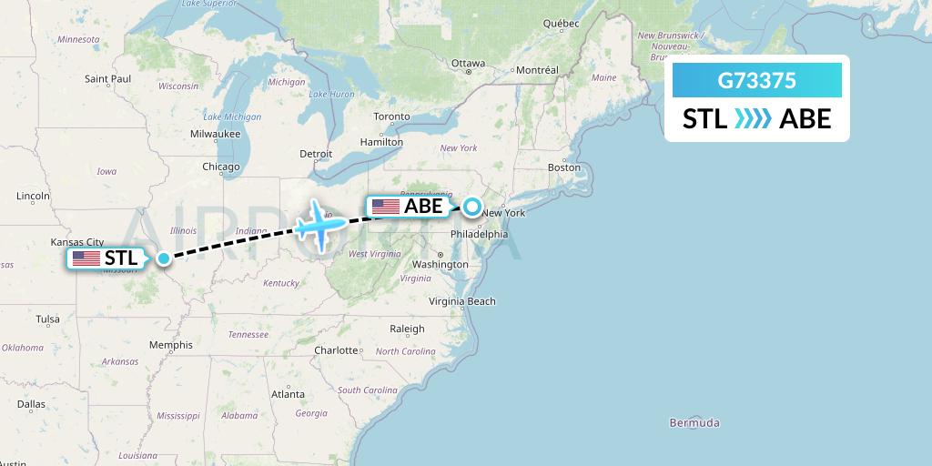 G73375 GoJet Flight Map: St. Louis to Allentown