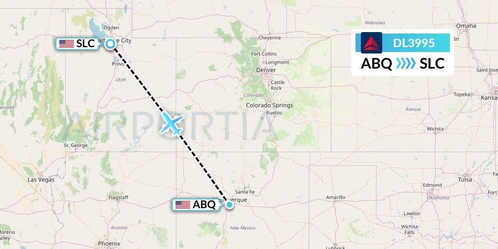 DL3995 Delta Air Lines Flight Map: Albuquerque to Salt Lake City