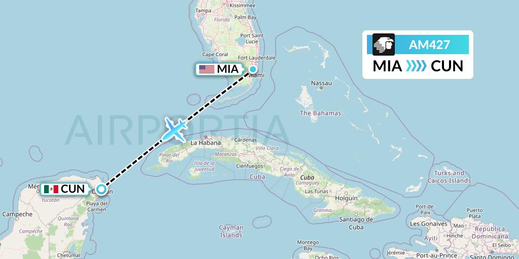AM427 Aeromexico Flight Map: Miami to Cancun
