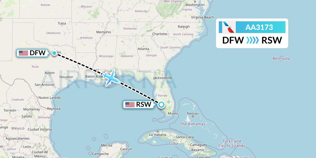 AA3173 American Airlines Flight Map: Dallas to Fort Myers