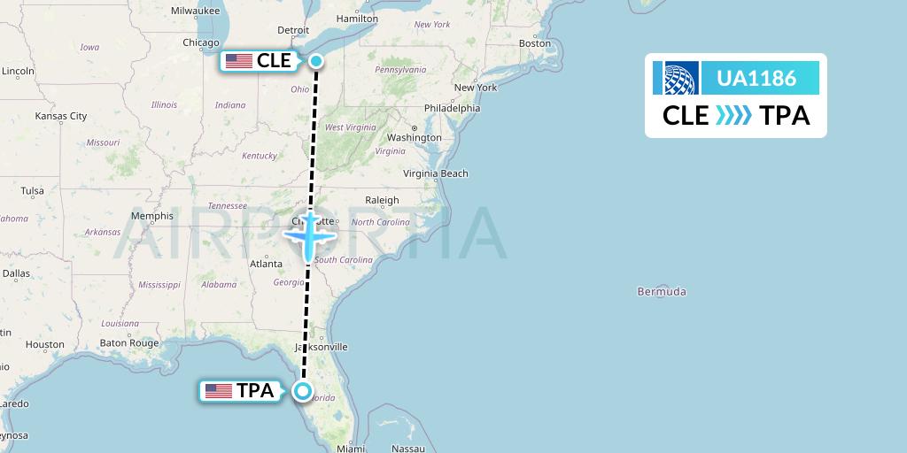 UA1186 United Airlines Flight Map: Cleveland to Tampa