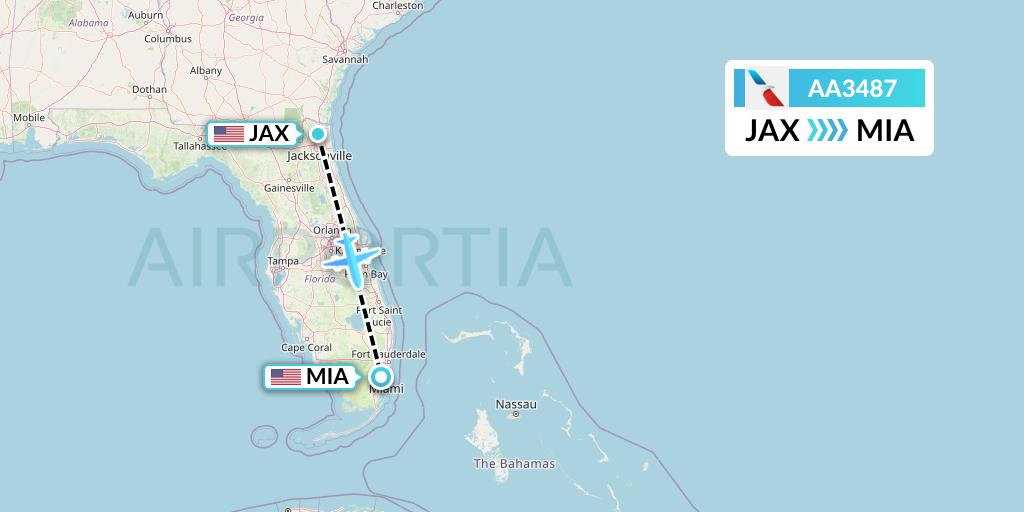 AA3487 American Airlines Flight Map: Jacksonville to Miami