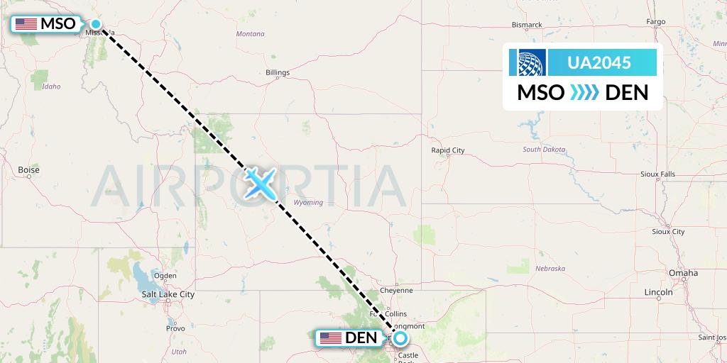 UA2045 United Airlines Flight Map: Missoula to Denver
