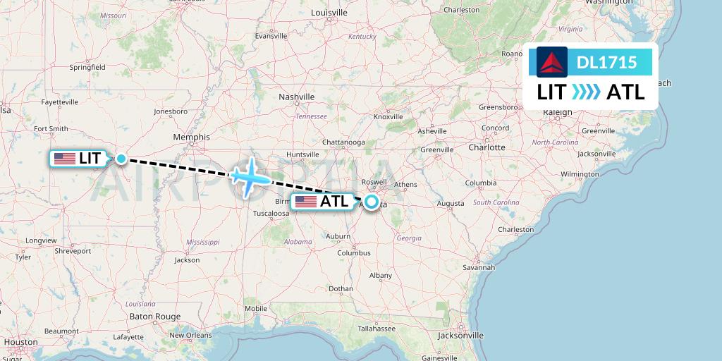 DL1715 Delta Air Lines Flight Map: Little Rock to Atlanta