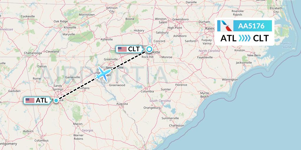 AA5176 American Airlines Flight Map: Atlanta to Charlotte