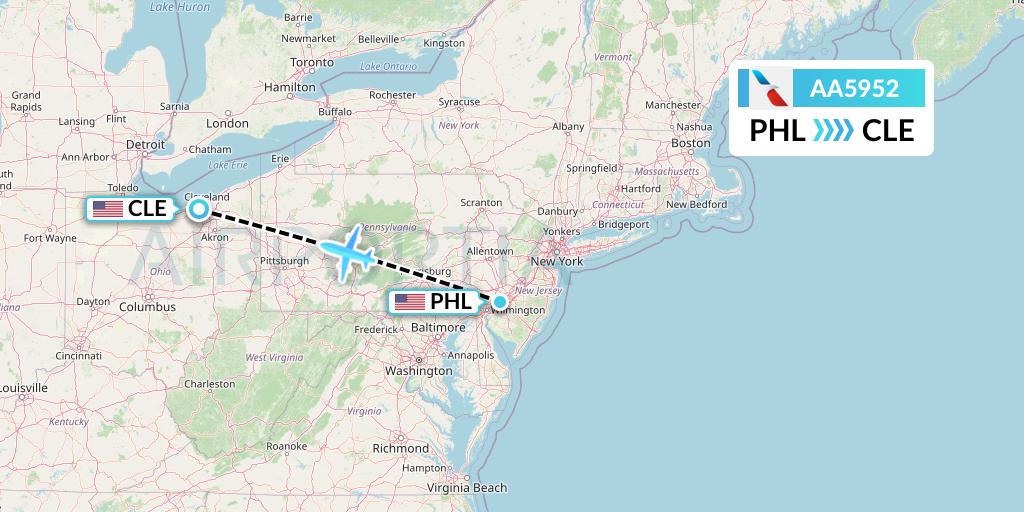 AA5952 American Airlines Flight Map: Philadelphia to Cleveland