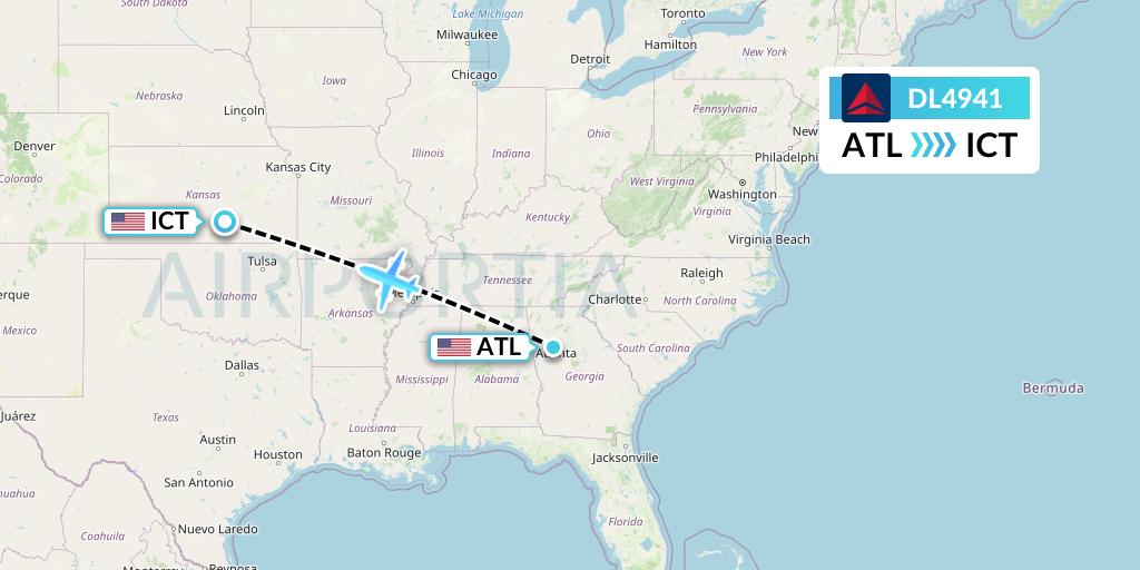 DL4941 Delta Air Lines Flight Map: Atlanta to Wichita