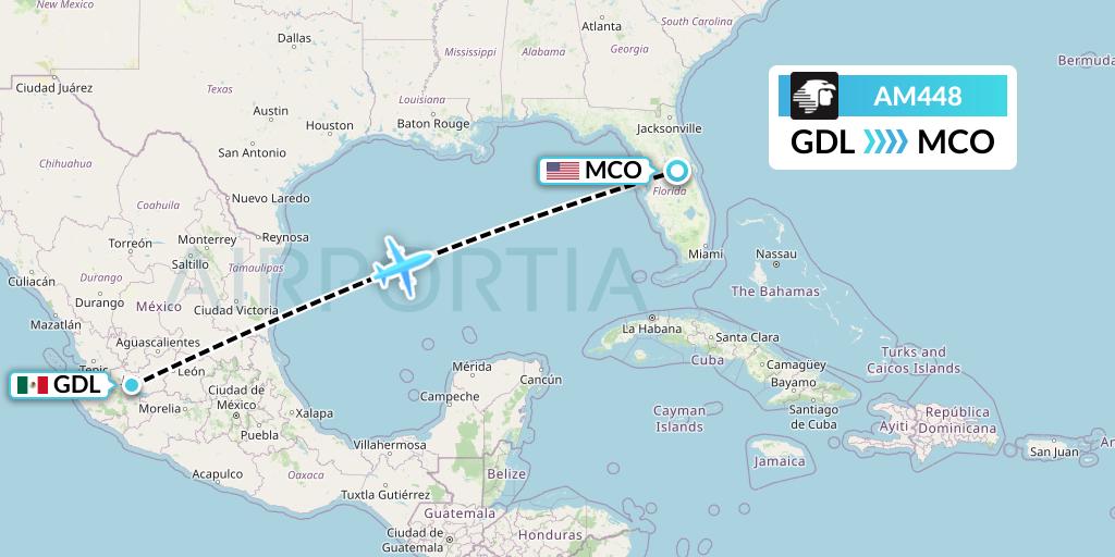 AM448 Aeromexico Flight Map: Guadalajara to Orlando