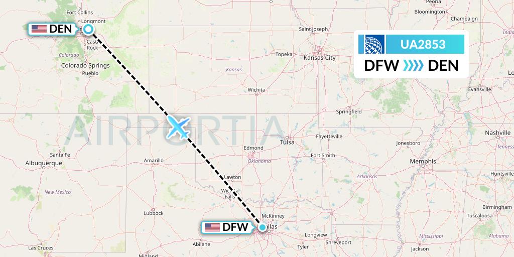 UA2853 United Airlines Flight Map: Dallas to Denver