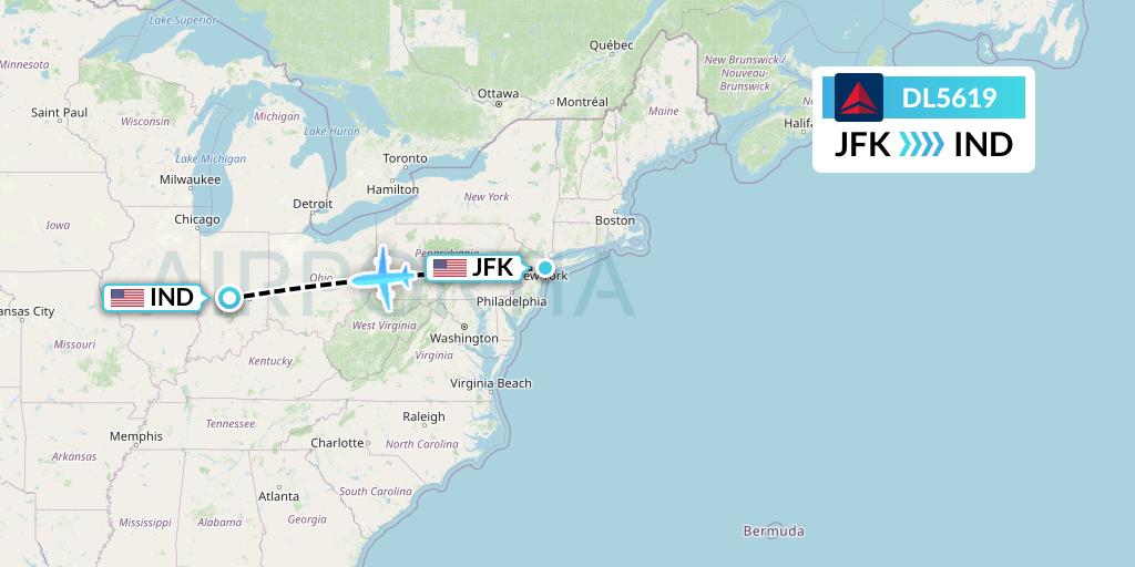 DL5619 Delta Air Lines Flight Map: New York to Indianapolis