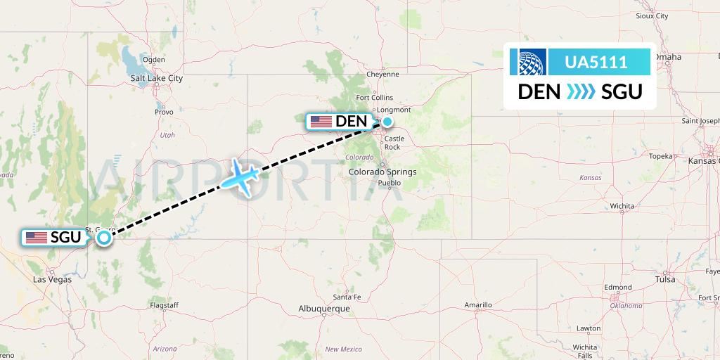 UA5111 United Airlines Flight Map: Denver to St. George