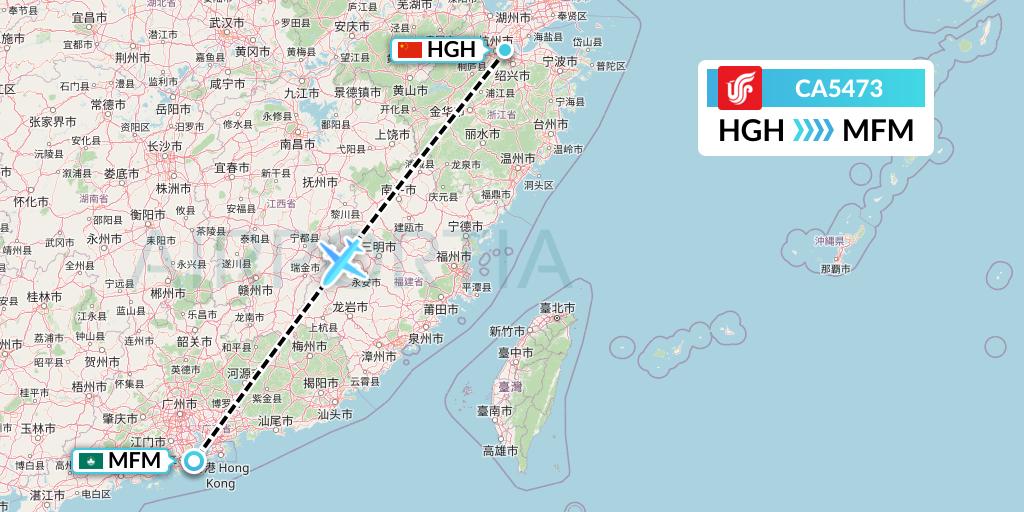 CA5473 Air China Flight Map: Hangzhou to Macau