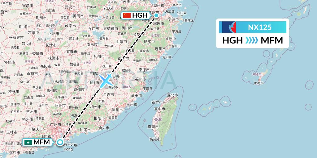 NX125 Air Macau Flight Map: Hangzhou to Macau