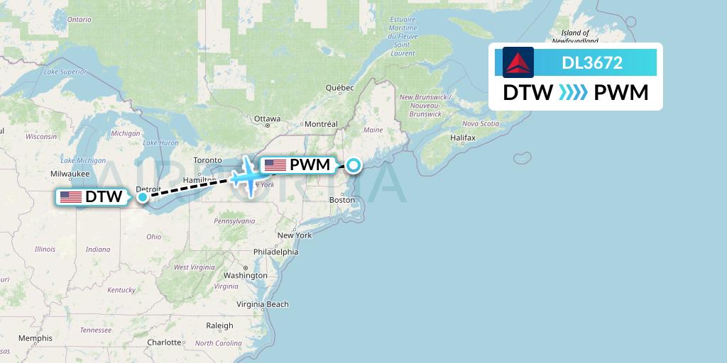 DL3672 Delta Air Lines Flight Map: Detroit to Portland