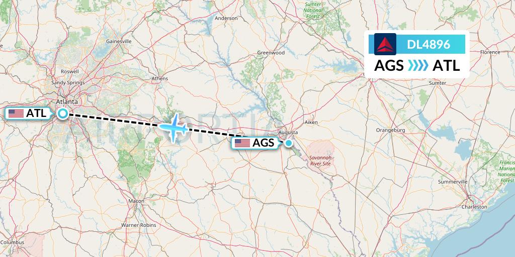 DL4896 Delta Air Lines Flight Map: Augusta to Atlanta
