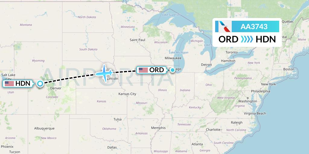 AA3743 American Airlines Flight Map: Chicago to Hayden