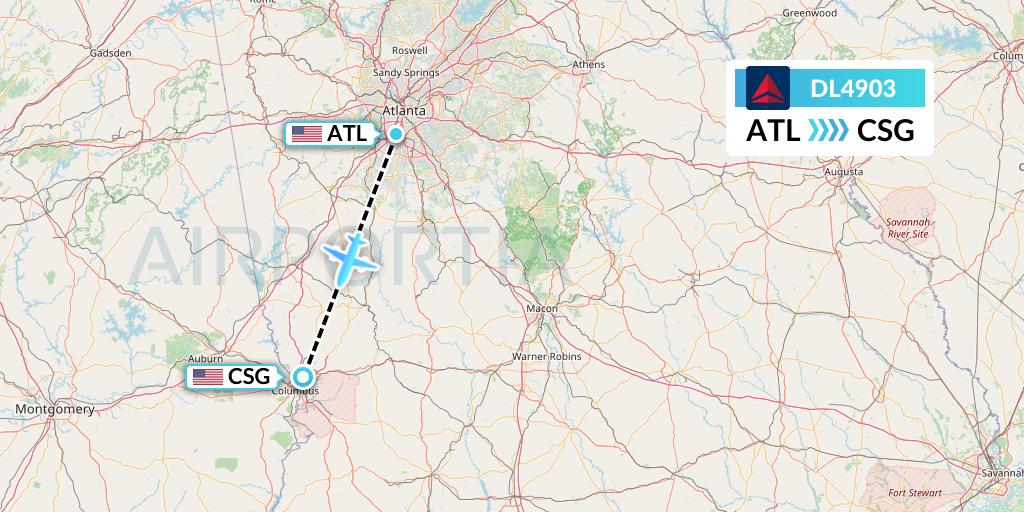 DL4903 Delta Air Lines Flight Map: Atlanta to Columbus
