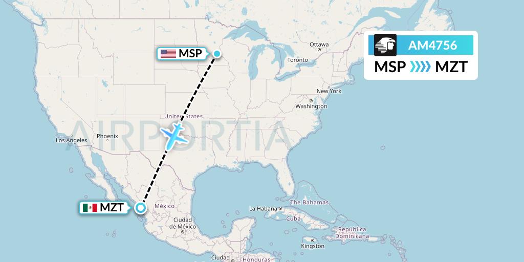 AM4756 Aeromexico Flight Map: Minneapolis to Mazatlan
