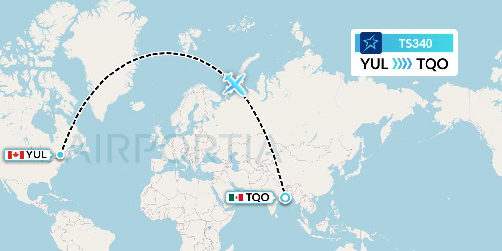 TS340 Air Transat Flight Map: Montreal to Tulum