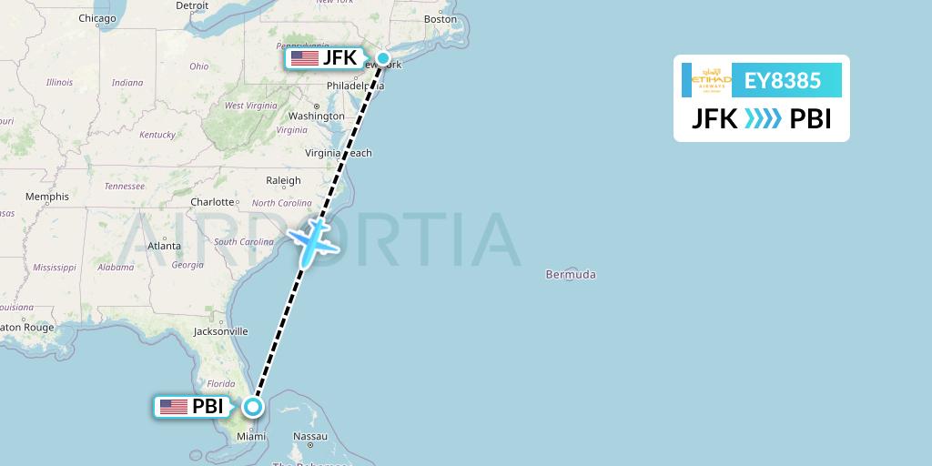 EY8385 Etihad Airways Flight Map: New York to West Palm Beach