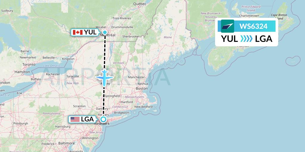 WS6324 WestJet Flight Map: Montreal to New York