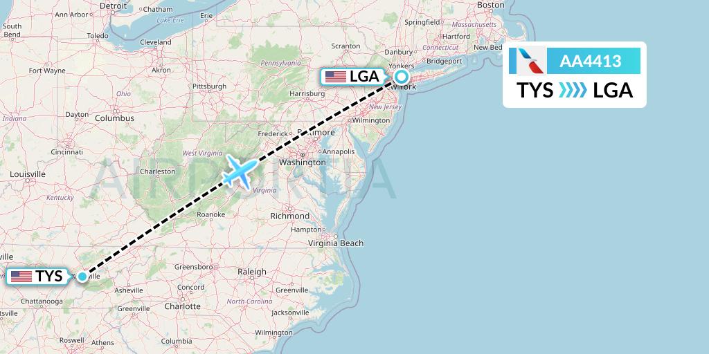 AA4413 American Airlines Flight Map: Knoxville to New York